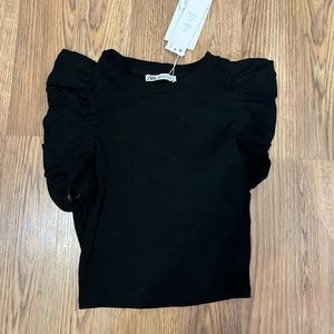 Black Zara Blouse with Ruffled Sleeves, size small
